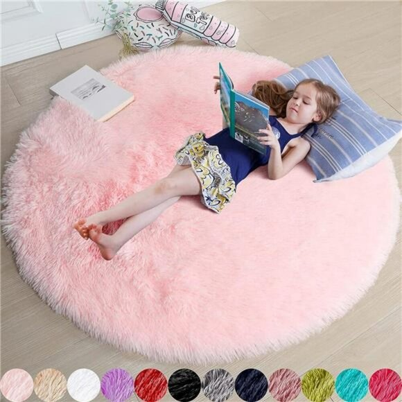 Other - Pink Round Fluffy Rug 4ft Washable Shag Carpet for Girls Bedroom Kids Room